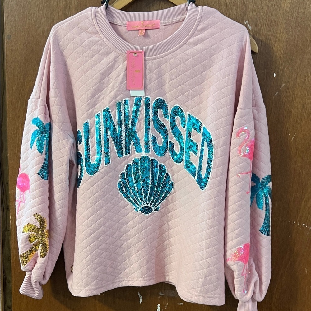 Simply Southern Pink Sweatshirt with Blue Accents